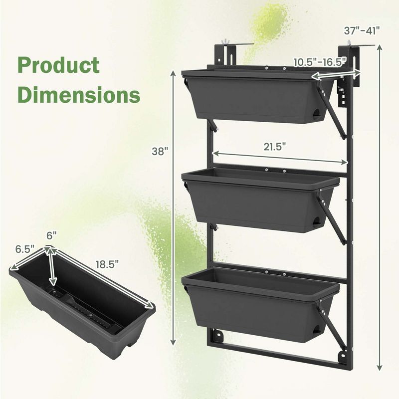 Costway Hanging Vertical Planter with 3 Planter Boxes & Detachable Hooks for Flowers, 3 of 11