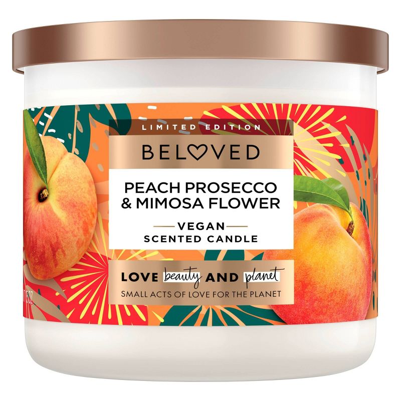 Beloved Vegan Candle - Peach Prosecco &#38; Mimosa Flower - 15oz - 3 wicks, 1 of 7