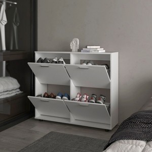 Vynxaria Modern Tilt-Out Shoe Storage Cabinet with Multiple Compartments - White, 38" H x 43.3" W x 11.8" D - 1 of 4