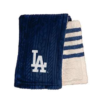 MLB Los Angeles Dodgers Knit Embossed Faux Shearling Stripe Throw Blanket