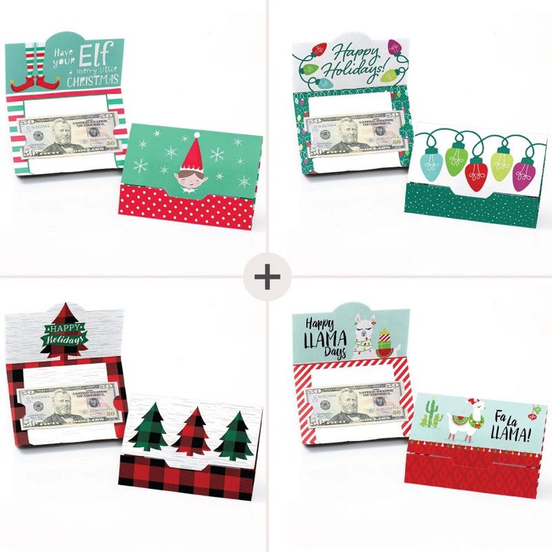 Big Dot of Happiness Red and Green Assorted Holiday Cards - Christmas Money and Gift Card Holders - Set of 8, 4 of 7