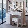 VYNXARIA 41" Large Size Left Bedside Cabinet Vanity Table&Cushioned Stool,Multi Layer High Capacity Storage, Suitable For Large Space,White - 2 of 4