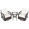 JUJABU 3-piece Outdoor Rattan Seating Set with Two Swivel Chairs and a Square Table - 2 of 4