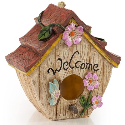 Rustic Hand-Painted Acorn Welcome Birdhouse with Flowers