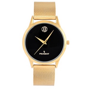 Peugeot Men's 40mm Wafer Slim Black Dial Gold Plated Case Watch with Mesh Band - 1 of 4