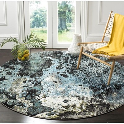 Blue Multicolor Round Abstract Synthetic Area Rug