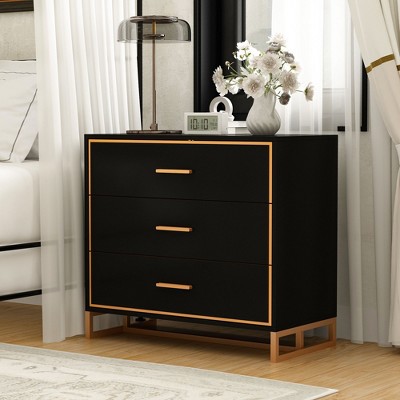 FUFU&GAGA Modern Metal Legs Black Gold Storage Drawer Nightstand