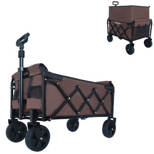 Expandable Dual-Layer Utility Wagon with 100% Extra Space - Grocery CartSupports 225lbs, Brown - 1 of 4