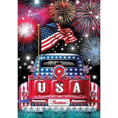 Usa Pickup Patriotic House Flag Fireworks Fourth Of July 28x40