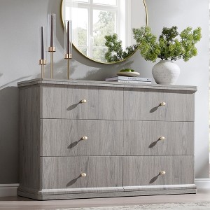 grey dresser with gold handles Modern Gray Chest of 6 Drawers Cabinet in  Morgan Rey marking nylon glides to protect hard floors and prevent carpet snags. Gray Dresser with Gold Hardware