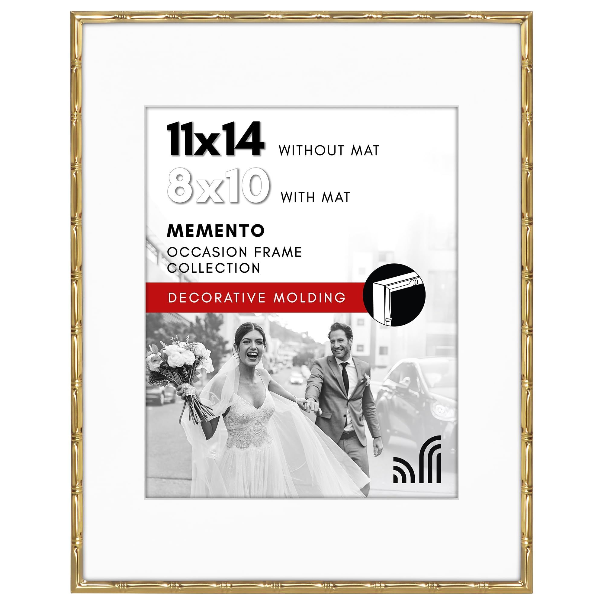 Americanflat 11x14 Picture Frame with Bamboo-Style Molding and Shatter-Resistant Glass - Elegant Gold Bamboo Frames for Tabletop or Wall