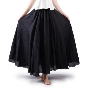 Women's Bohemian Cotton Linen Maxi Skirt - Long Flowy Casual for Summer Beach Holiday Black - 1 of 4