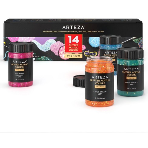 Arteza Glitter Acrylic Paint Set, 2 Fl Oz Bottles, Iridescent