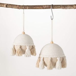 5"H and 4"H Sullivans Boho Cream Tassel Ornament - Set of 2  White Christmas Ornaments - 1 of 2