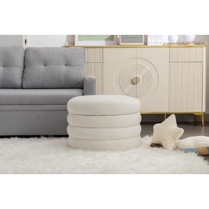 VASIP Velvet Fabric Round Ottoman with Hidden Storage and Bottom Wooden Shelving ,for Living Room - 1 of 4