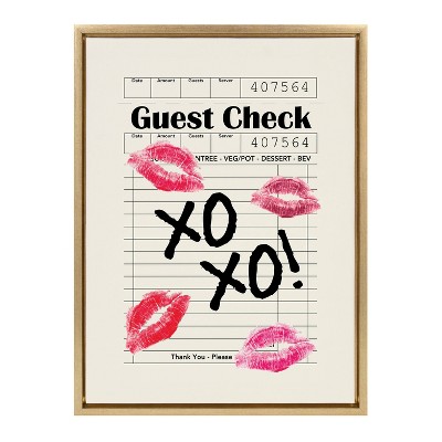 Bright Gold Framed Canvas with XOXO Kisses Guest Check Design, 18" x 24"