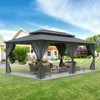 12x16FT Hardtop Gazebo, Galvanized Steel Metal Aluminum Gazebo with Curtain and Netting, Permanent Pavilion Gazebo for Patio, Lawn & Garden - 3 of 4