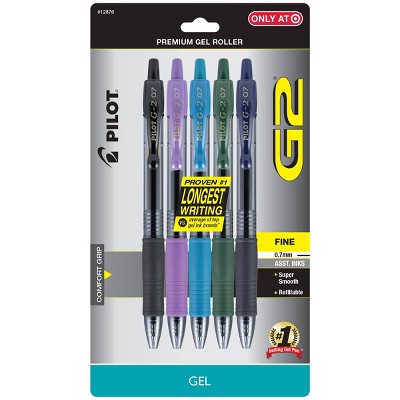 Pilot 5ct G2 Premium Retractable Gel Ink Pens Fine Point 0.7mm