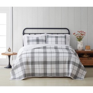 Cottage Classics Cottage Plaid Quilt Set White/Black - 1 of 4