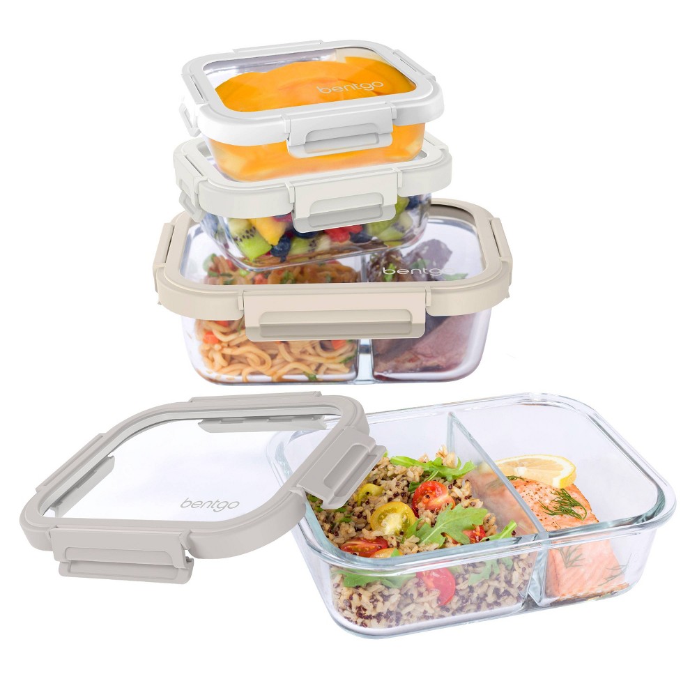 Photos - Food Container Bentgo 8pc Glass Leak-Proof Meal Prep Set White Stone