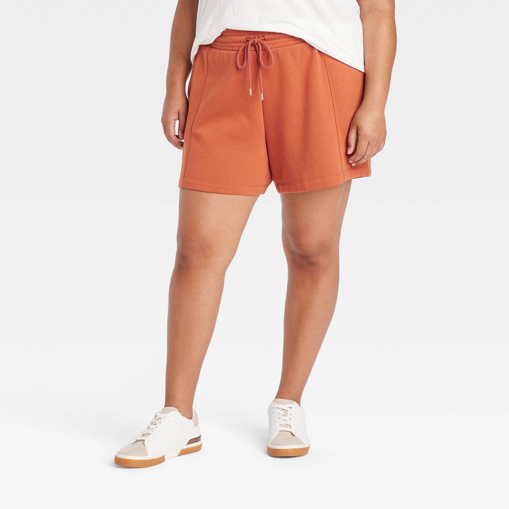 Women's High-Rise Fleece Pull-On Shorts - Ava & Viv™ Rust XXL