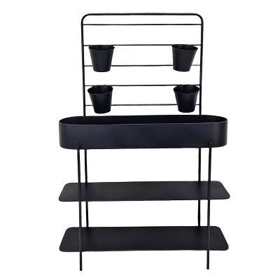 VIP Metal 61 in. Black Potting Table with Hanging Planters Drainage with Plug