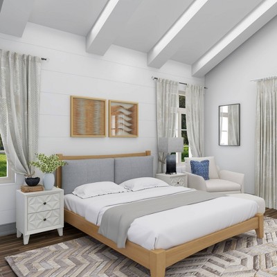 Large Brown Wood and Rattan Shadow Box Wall Art Set