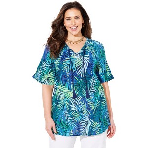 Catherines Women's Plus Size Seasonless Gauze Peasant Top - 1 of 4