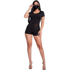 Slickblue Women’s Short Sleeve Scoop Neck Romper and Face Mask Set, Casual 2-Piece Casual Outfit, Color & Size Options - 1 of 4