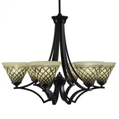Toltec Lighting Zilo 6 - Light Chandelier in  Matte Black with 7" Chocolate Icing Shade