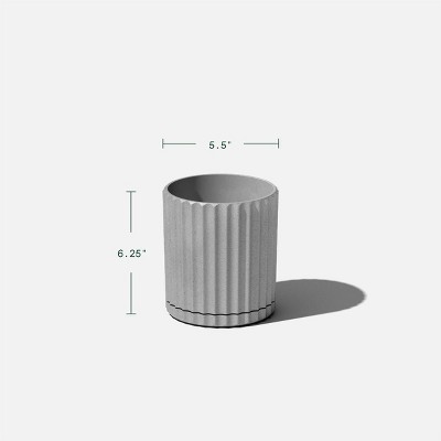 Grey Fluted 6" Plastic-Stone Composite Planter Set