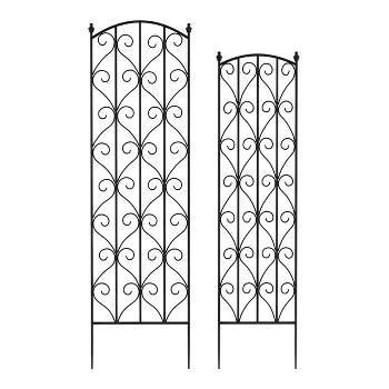 Garden Trellis - Set of 2 Metal Panels with Decorative Scrolls - Fencing for Climbing Vines, Roses, Potted Plants, and Flowers by Pure Garden (Black)