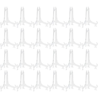 Plastic Easel Stands - 24-Pack Easel Display Stand Plate Holders for Photo, Dish, Art Pieces, Certificates, Placecard - Ideal Wedding - Clear, 5.3"