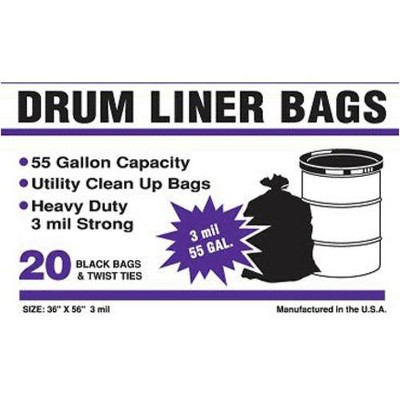 Primrose Plastics 55320 20 Ct Drum Liner Bag 36"x 56" 3Mil Black Bags On A Roll 55 Gallon