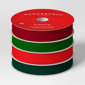 4 pk Christmas Velvet Ribbon Gift Packaging Accessories Red/Green - Wondershop™ - 1 of 3