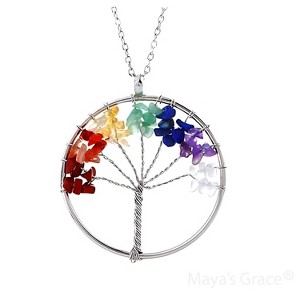 Maya's Grace 7 Chakra Tree of Life Pendant Necklace with Natural Gemstones - 1 of 4