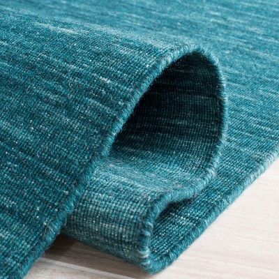 Dark Green Handwoven Wool and Cotton Area Rug