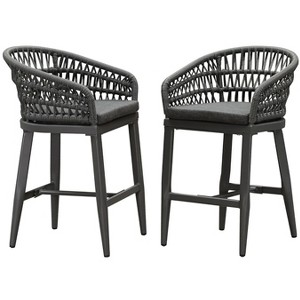 PURPLE LEAF Outdoor Rattan Bar Stools Set of 2 Modern Boho Aluminum Patio Bar Height Chair with Cushion for Garden Outdoor and Indoor - 1 of 4