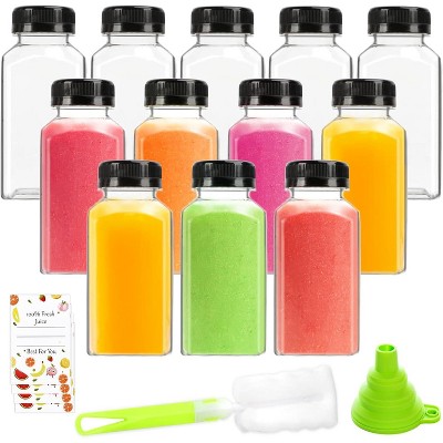 Plastic Juice Containers with Caps, 12-Piece 8oz Reusable Drink Bottles for Juice