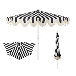 JONATHAN Y Beverly 9 ft. Designer Classic Scalloped Fringe Half Market Patio Umbrella with Crank, Push Button Tilt and UV Protection - 1 of 4