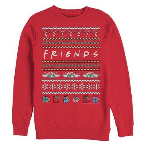 Men s Friends Ugly Christmas Sweater Print Logo Sweatshirt Red Small