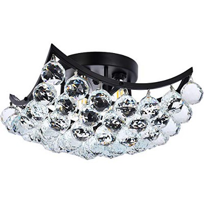 Corona 12-Inch Black and Crystal Flush Mount Light