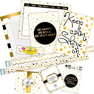 Shine On Gold Decor Set 132pc - Barker Creek: Teacher Decorations, Bulletin Board Cutouts, Office Presentation Accessories