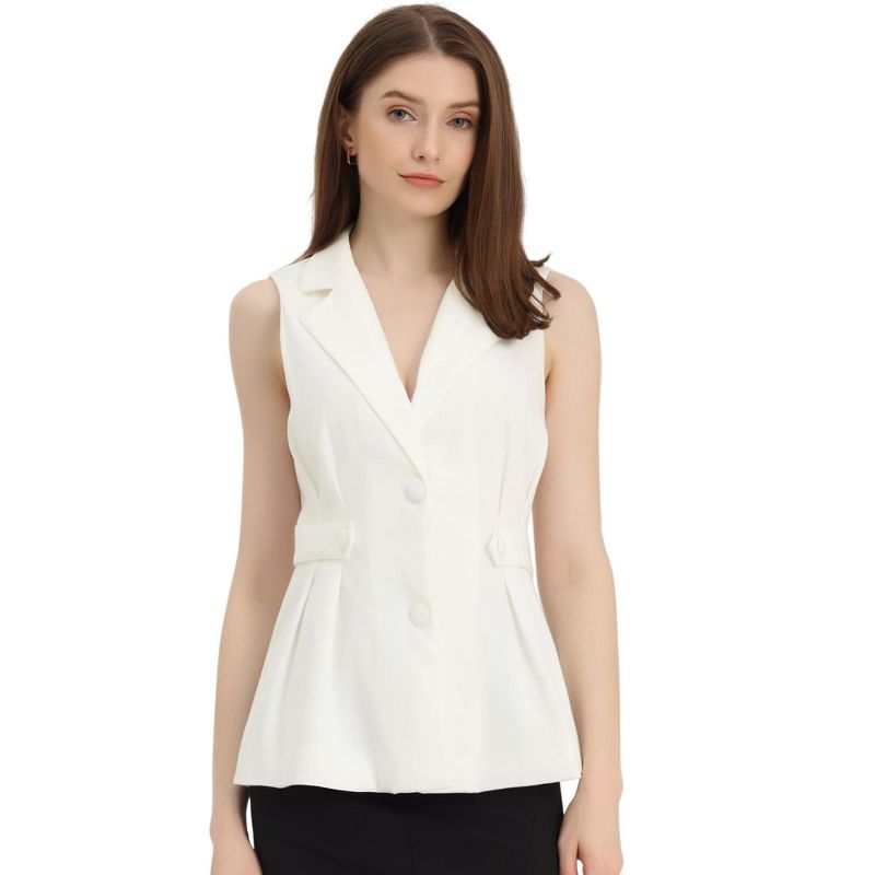 Allegra K Women's Office Elegant Notched Collar V-Neck Button-Down Sleeveless Vest, 1 of 7