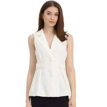 Allegra K Women's Office Elegant Notched Collar V-Neck Button-Down Sleeveless Vest