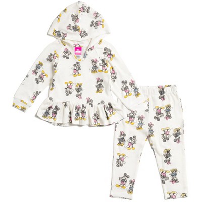 Disney Mickey Mouse Minnie Mouse Newborn Baby Boy or Girl Pullover Peplum Hoodie & Pants White 3-6 Months