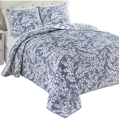 Collections Etc Jacquard Textured Leaf Design Reversible Bedspread