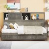 Twin Size Daybed with Storage Drawers and Built-in Shelf, Bed with Upholstered Backrest and USB Ports, Wood Finish-Baofuwish - 2 of 4