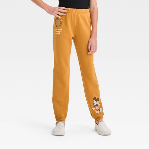 Girls Orange Fleece Track Pants