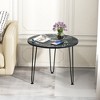 Tangkula Small Round Coffee Table w/ Thickened Tabletop & Metal Tripod Legs Faux Marble Black - 2 of 4